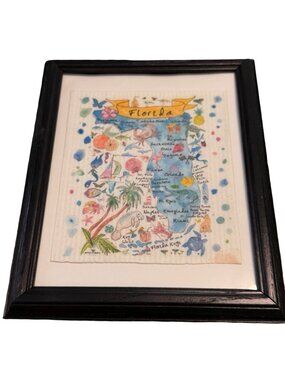 Avery’s Home Florida Map Framed Textile Art Coastal State Print 10x12